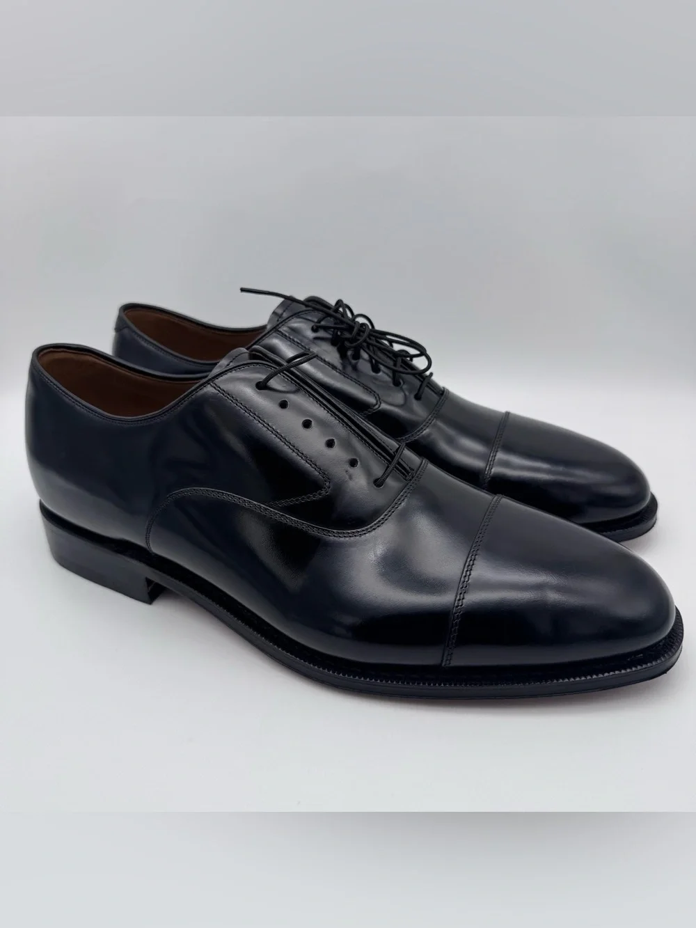 Johnston & Murphy Melton Cap Toe Oxford Black Leather Men Size 10.5 D Dress Shoe